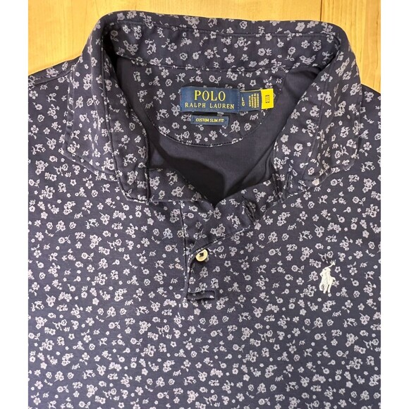 Polo Ralph Lauren Mens Size L Polo Shirt Blue Short Sleeve Floral Embroidered - Picture 7 of 13